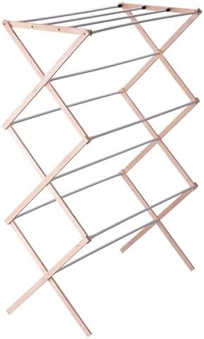 Collapsible wooden laundry drying rack