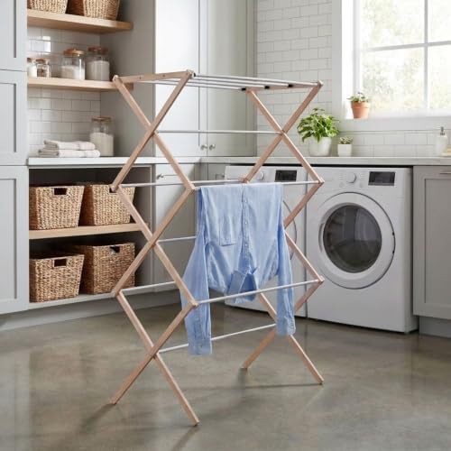 Collapsible wooden laundry drying rack — photo 3