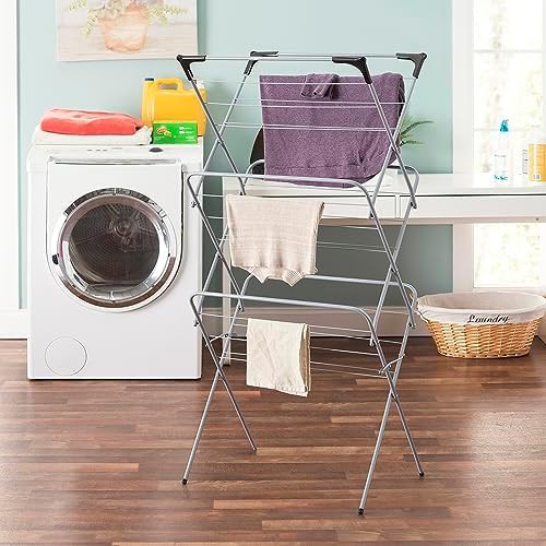 Silver three tier foldable clothes rack — photo 5
