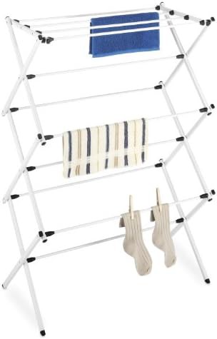 White freestanding three tier accordion rack