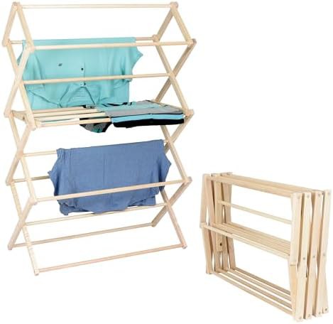 Large maple wood folding laundry rack