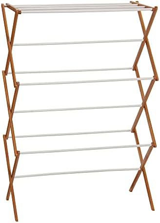White bamboo folding rack with drying shelf