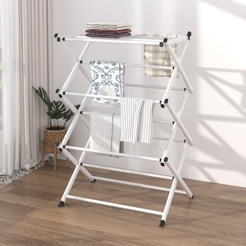 White accordion folding laundry rack — photo 3