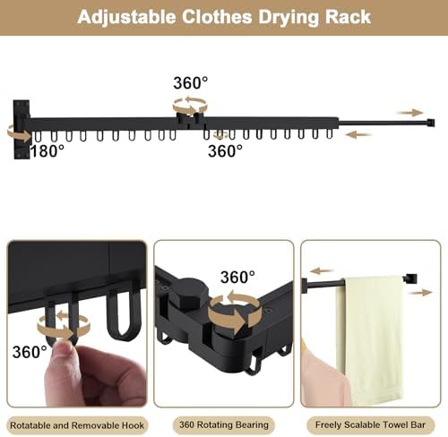 Black wall mounted retractable laundry rack — photo 3