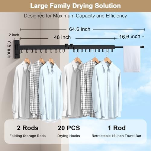 Black wall mounted retractable laundry rack — photo 4