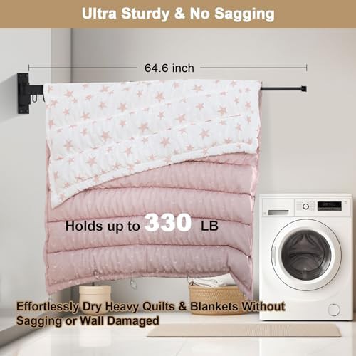 Black wall mounted retractable laundry rack — photo 5