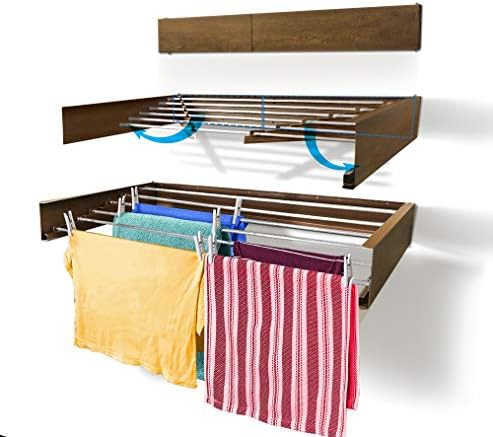 Wood look retractable laundry drying rack 40 inch