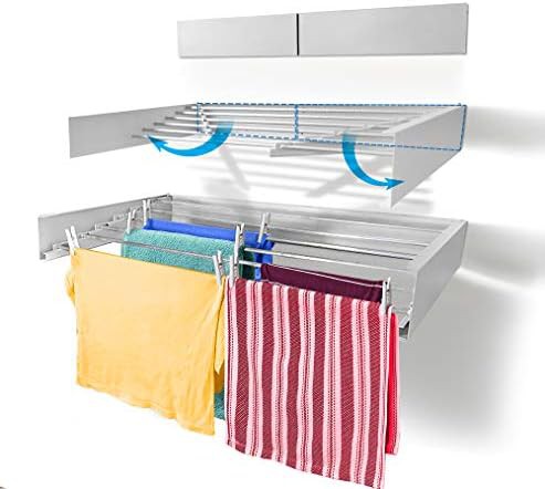 White wall mounted retractable drying rack 40 inch
