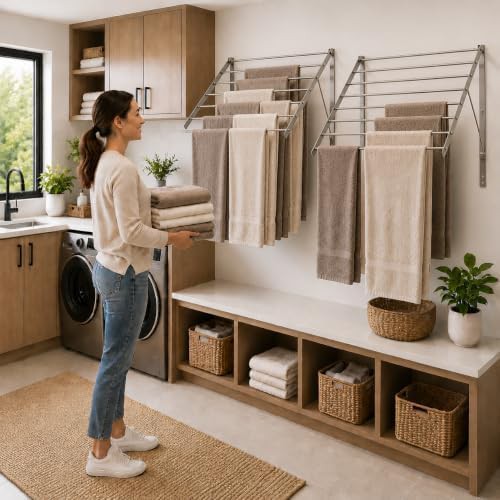 Wall mounted folding laundry rack 30 in wide — photo 3