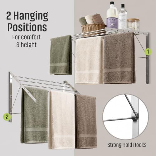 Wall mounted folding laundry rack 30 in wide — photo 4