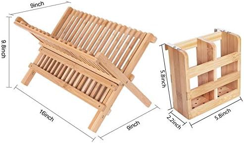 Bamboo two tier foldable dish rack — photo 4