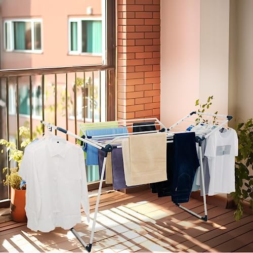 Grey gullwing adjustable folding laundry rack — photo 3
