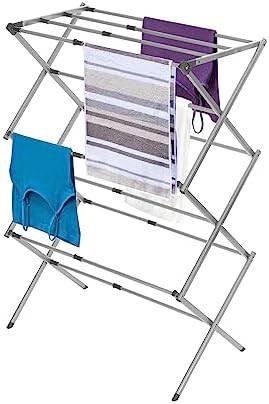 Three tier expandable grey metal drying rack