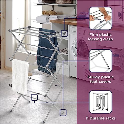 Three tier expandable grey metal drying rack — photo 4