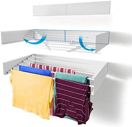 White wall mounted retractable drying rack 28 inch