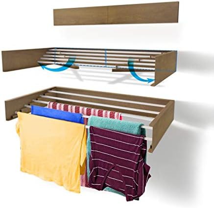 Wood look retractable laundry drying rack 28 inch