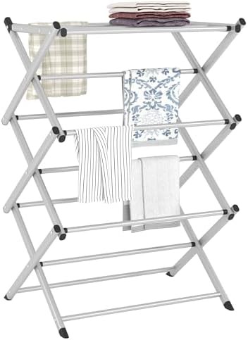 Grey freestanding accordion towel rack