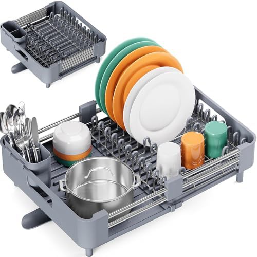 Charcoal retractable kitchen dish rack