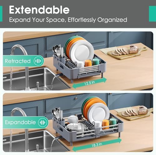 Charcoal retractable kitchen dish rack — photo 2