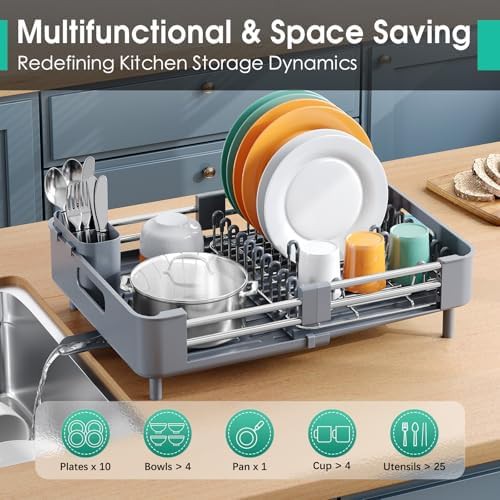 Charcoal retractable kitchen dish rack — photo 3