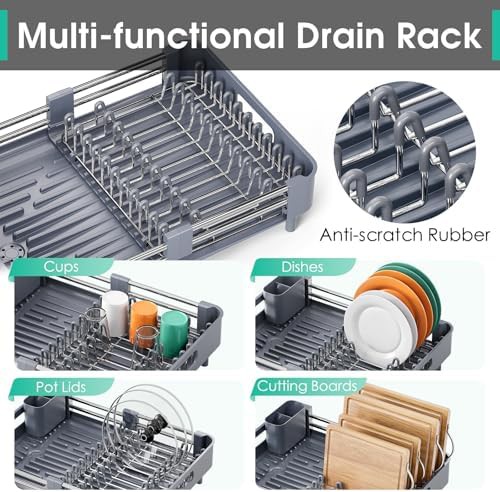 Charcoal retractable kitchen dish rack — photo 4