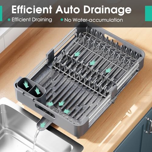 Charcoal retractable kitchen dish rack — photo 5