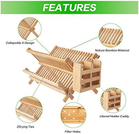 Wooden collapsible small dish rack with utensil holder — photo 4