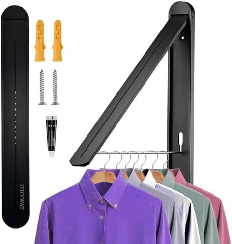 Black stealth folding wall clothes rack