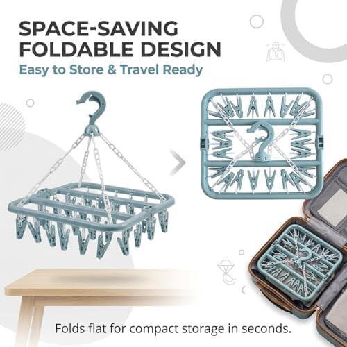 Light blue folding hanger with 32 clips — photo 3