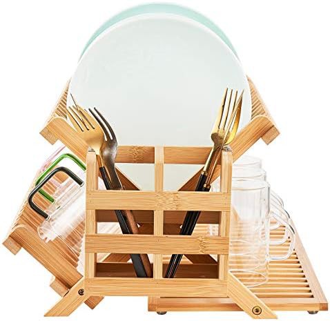 Large wooden folding dish drying holder with grid