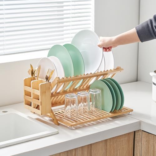 Large wooden folding dish drying holder with grid — photo 3