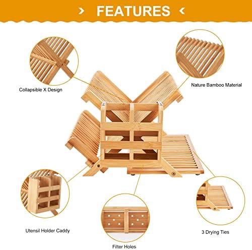 Large wooden folding dish drying holder with grid — photo 4