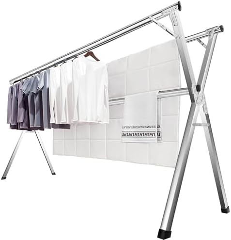 Portable stainless steel folding clothes drying rack 63 in