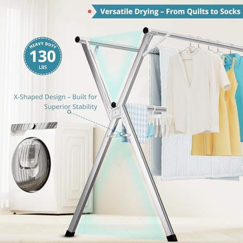 Portable stainless steel folding clothes drying rack 63 in — photo 3