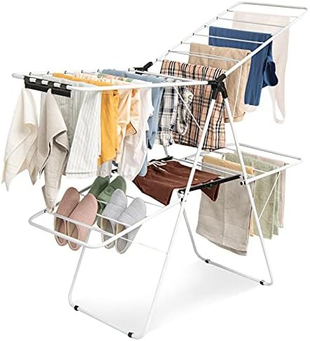 Adjustable two level folding laundry rack