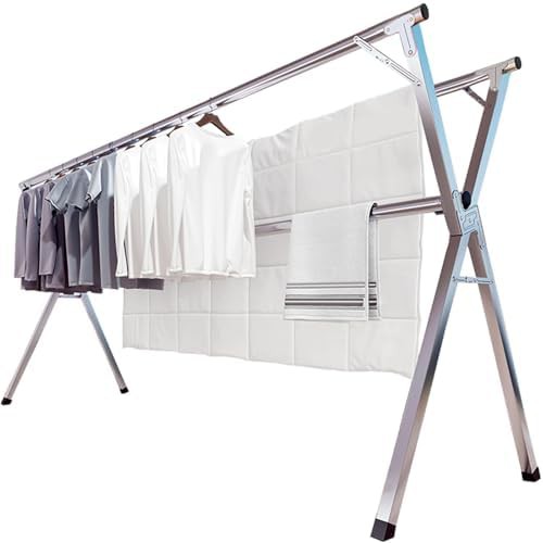 Large stainless steel folding clothes drying rack 95 in