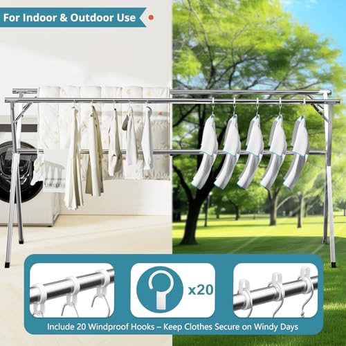 Large stainless steel folding clothes drying rack 95 in — photo 4