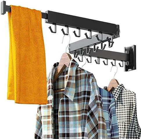 Wall mounted folding rack with J shape hooks