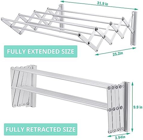Silver retractable wall mounted laundry rack — photo 3