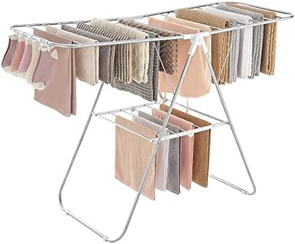 Foldable space saving steel laundry rack
