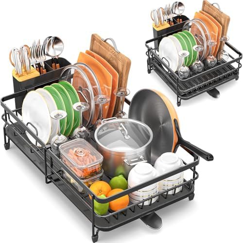 Grey stainless steel foldable dish drainer