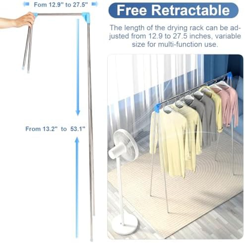 Blue portable folding garment rack with hangers — photo 3