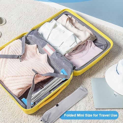 Blue portable folding garment rack with hangers — photo 4