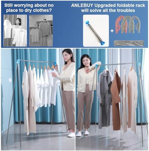 Blue portable folding garment rack with hangers — photo 5