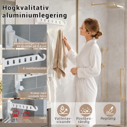 Wall mounted white aluminum folding drying arm — photo 5