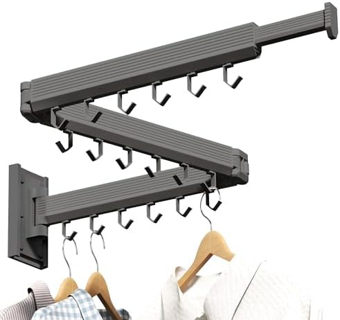 Grey wall mounted retractable laundry rack