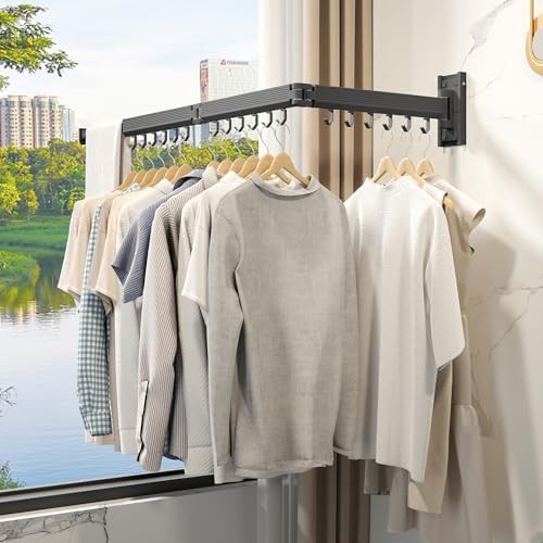Grey wall mounted retractable laundry rack — photo 4