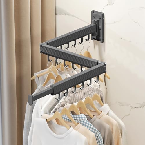 Grey wall mounted retractable laundry rack — photo 5