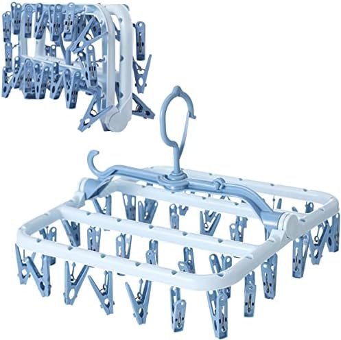 Blue plastic hanger with 32 clips