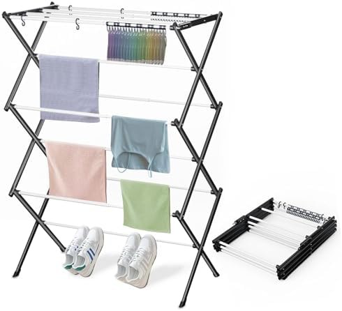 White freestanding foldable clothes drying rack